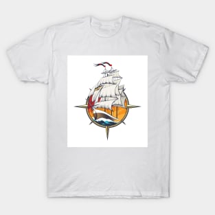 Sailing Ship Inside Wind Rose T-Shirt